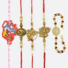 Golden Set of Rakhis And Bracelet Wiith a Kid Rakhi