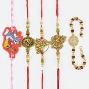 Golden Set of Rakhis And Bracelet Wiith a Kid Rakhi