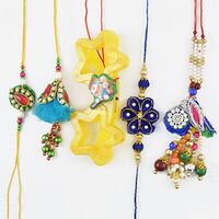 Astonishing Floral Shape Bahiya-Babhi Rakhi Set of Five 