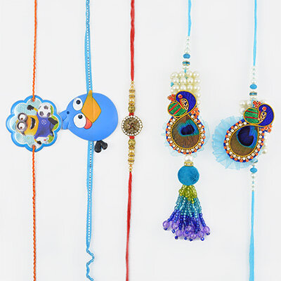Elegant Peacock Design Set of Five Rakhi