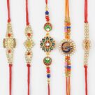 Diamonds And Peacock Design Set Of five Rakhis