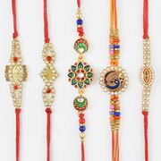 Diamonds And Peacock Design Set Of five Rakhis