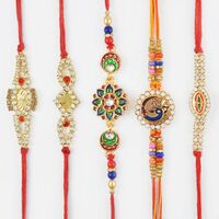 Diamonds And Peacock Design Set Of five Rakhis