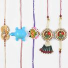 Studded Diamond Rakhi With kid Rakhi Set Of Five