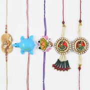 Studded Diamond Rakhi With kid Rakhi Set Of Five