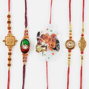 Golden And Diamond Design set Of Five Rakhi 