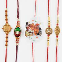 Golden And Diamond Design set Of Five Rakhi 