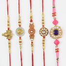 Golden Ganesha And Floral Rakhi Set 
