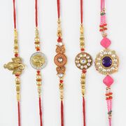 Golden Ganesha And Floral Rakhi Set 