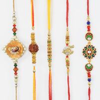 Auspicious and Peacock Linear Rakhi Set Of Five