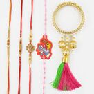 Golden Linear Type Rakhi Set With a Marvellous Lumba