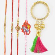 Golden Linear Type Rakhi Set With a Marvellous Lumba