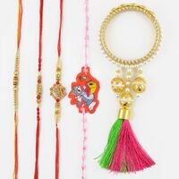 Golden Linear Type Rakhi Set With a Marvellous Lumba
