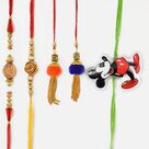 Smiling Mickey Mouse Rakhi with Lumba And Mauli Rakhi Set Of Five