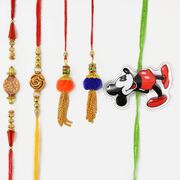 Smiling Mickey Mouse Rakhi with Lumba And Mauli Rakhi Set Of Five