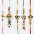 2 Kundan Meena Work Bhaiya Bhabhi Rakhi Set with One Desiner Rakhi 