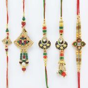 2 Kundan Meena Work Bhaiya Bhabhi Rakhi Set with One Desiner Rakhi 