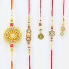 2 Pearl Rakhi with 2 Lumba and 1 Zardosi Rakhi Set of 5