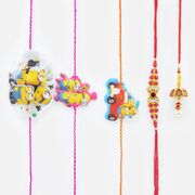 3 Smiley Minions Kid Rakhis with Bhaiya Bhabhi Rakhi Pair 