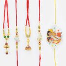 2 Meena Work Lumba with 2 Brother and 1 Kid Rakhis Set of 5 Rakhis