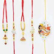 2 Meena Work Lumba with 2 Brother and 1 Kid Rakhis Set of 5 Rakhis