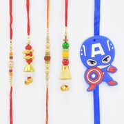 Captain America Kid Rakhi with Golden 2 Pair of Bhaiya Bhabhi Rakhis