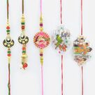 Kundan Work Bhaiya Bhabhi Rakhi Pair with 1 Brother and 2 Kid Rakhs