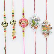 Kundan Work Bhaiya Bhabhi Rakhi Pair with 1 Brother and 2 Kid Rakhs