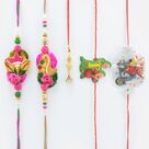 Pink Color 2 Zardosi Rakhis with 1 Lumba and 2 Kids Rakhis