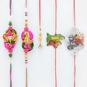 Pink Color 2 Zardosi Rakhis with 1 Lumba and 2 Kids Rakhis