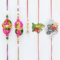 Pink Color 2 Zardosi Rakhis with 1 Lumba and 2 Kids Rakhis