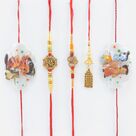 2 Om Brother Rakhi with 1 Ganesha and 1 Krishna Rakhi and 1 Lumba Rakhi