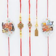 2 Om Brother Rakhi with 1 Ganesha and 1 Krishna Rakhi and 1 Lumba Rakhi