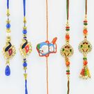 Peacock and Kundan Meena Work Bhaiya Bhabhi Rakhi with 1 Kid Rakhi