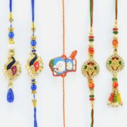 Peacock and Kundan Meena Work Bhaiya Bhabhi Rakhi with 1 Kid Rakhi
