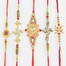 Auspicious Swastika Rakhis Set of Marvelous Looking Stunning Bhai Rakhis Set of 5 
