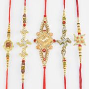 Auspicious Swastika Rakhis Set of Marvelous Looking Stunning Bhai Rakhis Set of 5 