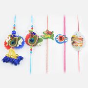 Peacock Pattern Bhaiya Bhabhi Rakhis with New Cartoon Three Rakhis for Kids