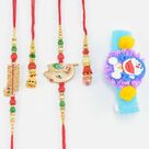 Two Bhaiya Two Bhabhi Amazing Looking Red Shaded Rakhis with Kids Doremon Band