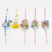 Blueish and Yellow Shaded Bhaiya Bhabhi Rakhis Set with Three Cartoon Character Rakhis for Kids