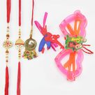 Beads Two Brother Rakhis with Rich Lumba Rakhi and Two Toy Spiderman and Motu Patlu Kids Rakhis