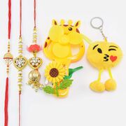 Soft and Hand Toy Kids Rakhi with Heart Shape Bhaiya Bhabhi Rakhi Pair and Beaded Brother Rakhi