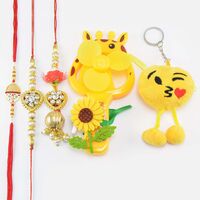 Soft and Hand Toy Kids Rakhi with Heart Shape Bhaiya Bhabhi Rakhi Pair and Beaded Brother Rakhi