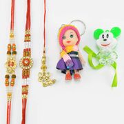 Kids Rakhi for Girl and Boy with Beaded Two Brother Rakhis and Amazing Flower Lumba Rakhis