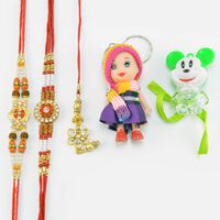 Kids Rakhi for Girl and Boy with Beaded Two Brother Rakhis and Amazing Flower Lumba Rakhis