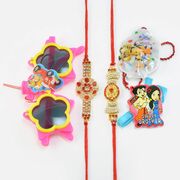 5 Rakhis Set with Three Small Kids Rakhi and Two Jewel Dotted Shining Brother Rakhis Set