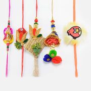 Bhaiya Bhabhi Rakhi Pair with Two Zardosi Work Nice Looking Brother Rakhis and One Angry Bird Kid Rakhi