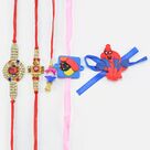Spider Man and Candy Crush Pattern Kids Rakhi Two Jewels Brother Rakhis and One Lumba Rakhi for Bhabhi