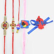 Spider Man and Candy Crush Pattern Kids Rakhi Two Jewels Brother Rakhis and One Lumba Rakhi for Bhabhi