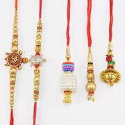 The Lucky Tortoise Two Brother Rakhis with Three Dazzling Lumba Rakhi for Bhabhi Set of 5